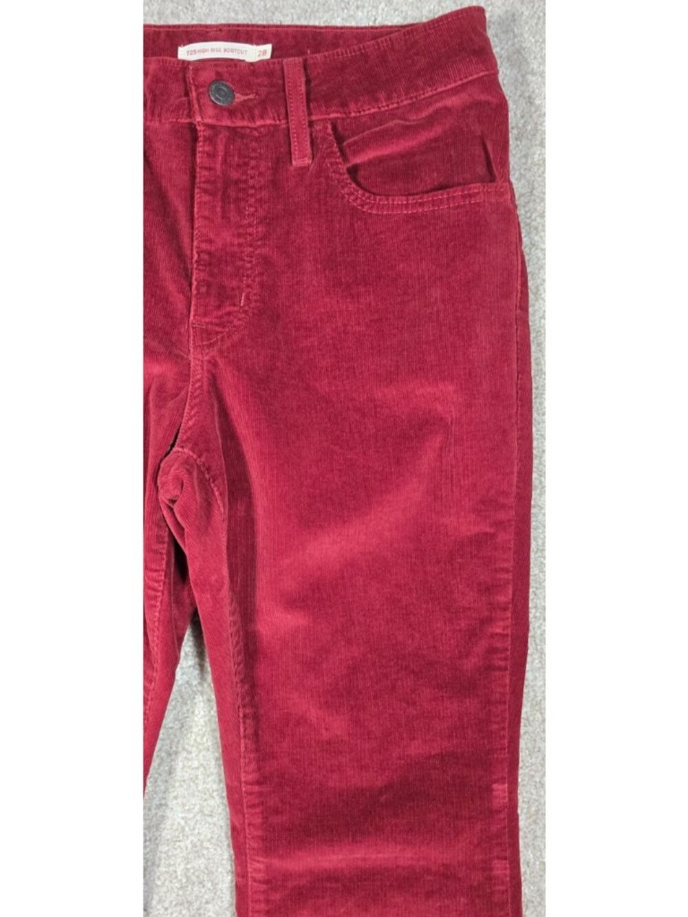 Levi's 725 Red Corduroy Stretch High Rise Bootcut Jeans Western Boho Women's 28 - Picture 2 of 16